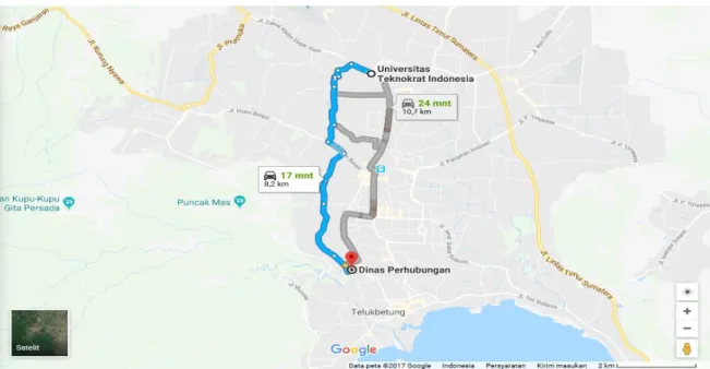 Gambar 1.1 Google Mapss Dinas Perhubungan Kota Bandar Lampung  1.5  Jadwal Pelaksanaan Praktik Kerja Lapangan 