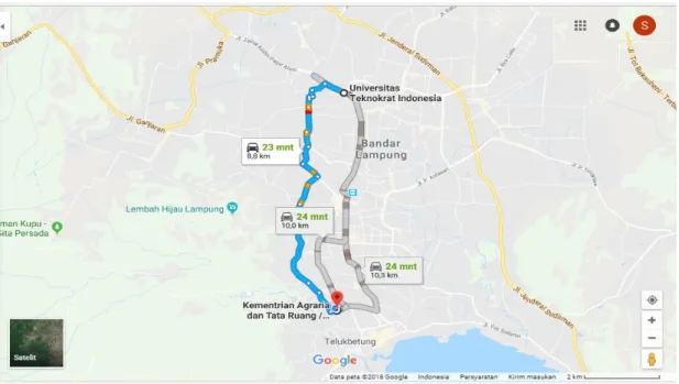 Gambar 1. 1 Denah Lokasi Kementerian Agraria dan Tata Ruang/Badan Pertanahan  Nasioal Kantor Pertanahan Kota Bandar Lampung, Sumber : Google Maps, 2018 