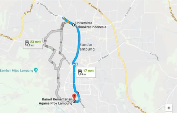 Gambar 1.1 Denah Lokasi Kanwil Kementerian Agama Provinsi Lampung  Sumber: Google Maps (2018) 