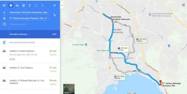 Gambar 1.1. Peta Jarak Dari Universitas Teknokrat Indonesia ke Tempat PKL  (Google Maps, 2018) 