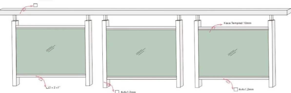 Gambar 3.1 Desain stainlees kaca balkon  