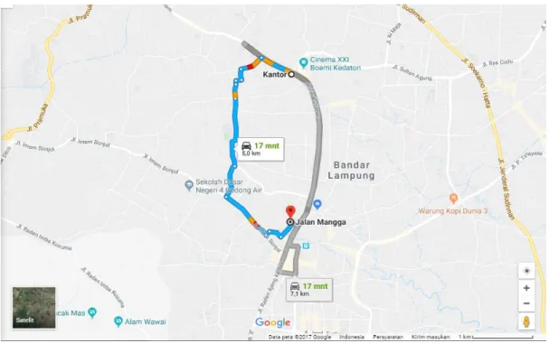 Gambar 1.1  Navigasi Lokasi PKL dari Universitas Teknokrat Indonesia  (Sumber : Google Maps) 