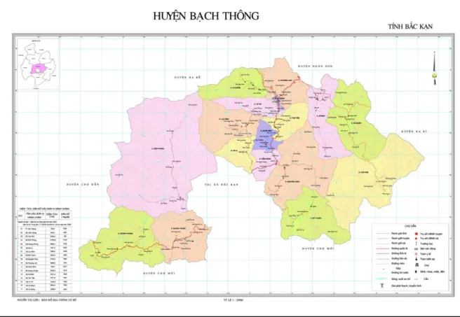 Hình 3.1. Bản đồ địa giới hành chính huyện Bạch Thông 