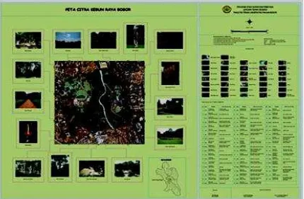 Gambar 2 Hasil Akhir Visualisasi Peta Citra Kebun Raya Bogor Skala 1:5.000, dalam Bentuk Cetak Berukuran A0,  dengan Tabel Besar di Bagian Kanan Bawah Adalah Tabel Jenis Tumbuh-Tumbuhan Beserta Suku-Sukunya