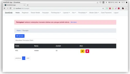 Gambar 3.5 Menu Ruangan  6.  Implementasi Menu Penjamin 