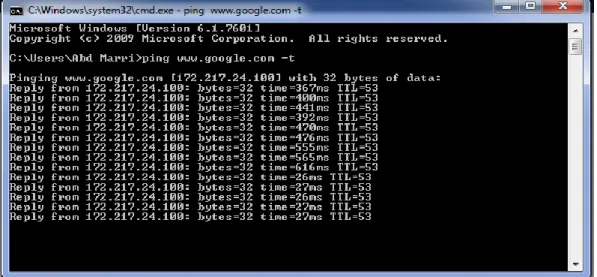 Gambar 3.3 ping www.google.com –t 