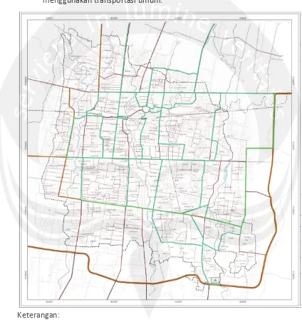 Gambar 1.3. Jalur Bus Trans Jogja di Yogyakarta Sumber: Peta Rute Trans Jogja oleh Dinas Perhubungan Yogyakarta 