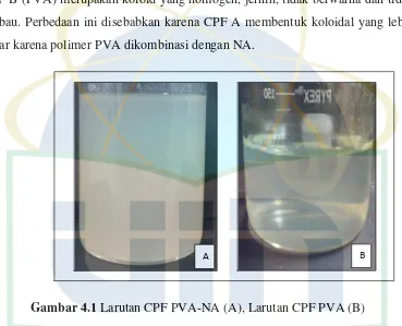 Gambar 4.1 Larutan CPF PVA-NA (A), Larutan CPF PVA (B) 