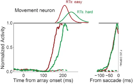 Figure 1.5 Movement neuron recorded from the FEF of a macaque monkey performing a color search task