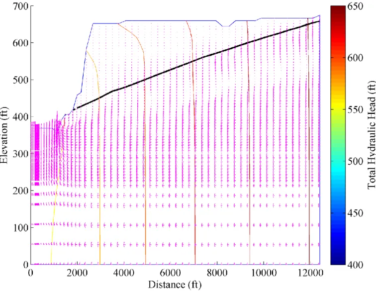 Figure 4.10 | Groundwater flow field for the climate fluctuation simulation (i.e., two-fold increase in recharge from precipitation); 