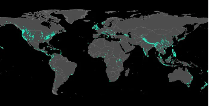 Figure 4.1 | A map of the locations of 5,741 rainfall-triggered landslides from 2007-2013