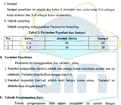 Tabel3. Perincian Populasi dan Sampel