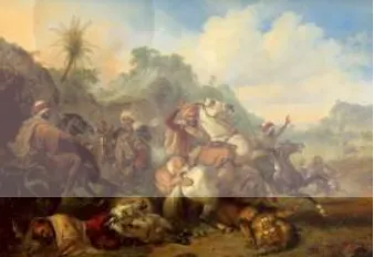 Gambar 2.6. Lukisan “Die Lowenjagd”, karya Raden Saleh, 1840 (Sumber: http://www.lukisan.info) 