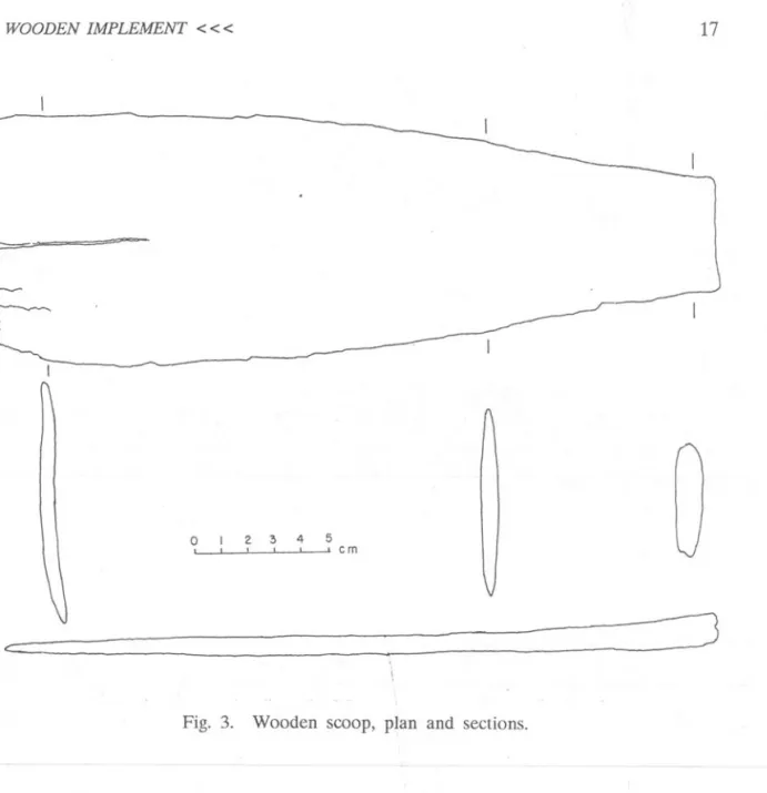 Fig.  3.  Wooden  scoop,  plan  and  sections. 