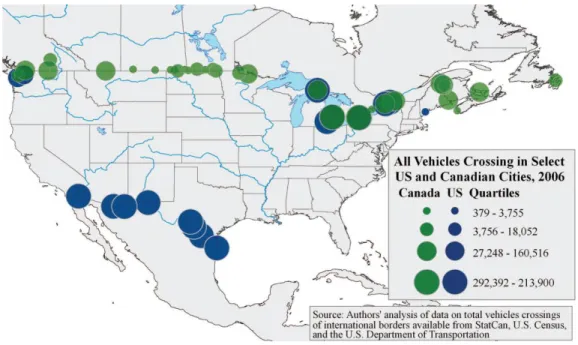 Figure 1: Trade and Traffic Flows in U.S.-Canada border  Source: Austin et al. 2008, 13 