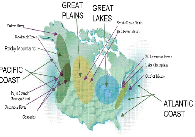Figure 2: Four Cross-Border Regions  Source: Policy Research Institute, Canada, 2008, 3 