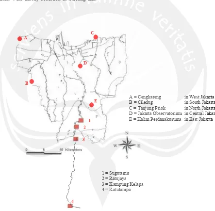 Figure 2. Location of rainfall stations and 1 = Sugutamu 