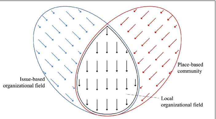 Figure 1.3. The local organizational field as the interaction of an issue-based organizational field with a place- place-based community