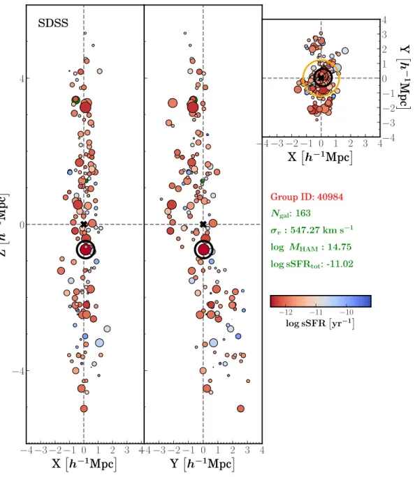 Figure 2.3: Schematic of the second largest galaxy group as defined by the berlind-fof group-finder in the Mr19-SDSS galaxy catalog