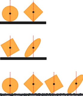 Figure 4.3: Illustration of collinear and non-collinear collisions for particles with center of mass depicted in black and line of collision depicted in red