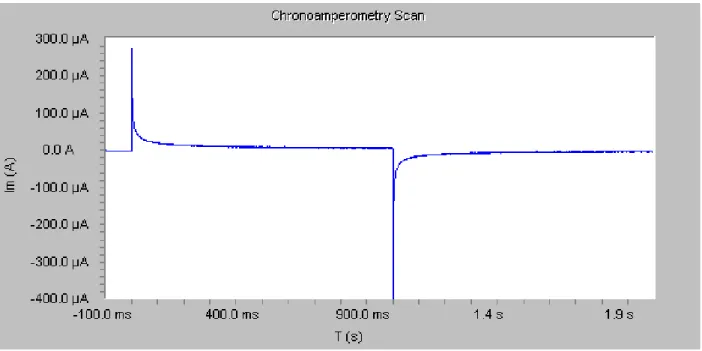 Figure 2.5. Chronoamperometry waveform and example scan. An example CA experiment. 22   