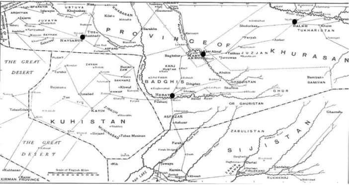 Figure 2: Map, The Province of Khurasan. Source: Guy le Strange, Lands of the Eastern Caliphate (Frank Cass &amp; Co