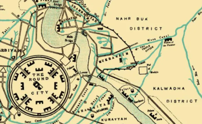 Figure 1: Map of Baghdad’s Mukharrim quarter.  Source: William Muir, The Caliphate: Its  Rise, Decline, and Fall: from Original Sources (Edinburgh, 1883), 464
