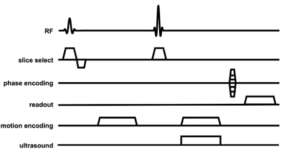 Figure 2.6: Pulse sequence diagram for MR-ARFI spin-echo sequence with a pair of unipolar motion- motion-encoding gradients.