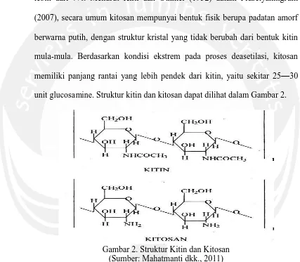 Gambar 2. Struktur Kitin dan Kitosan (Sumber: Mahatmanti dkk., 2011) 