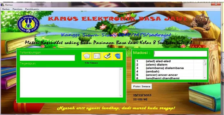 Gambar VII: Tampilan produk wiwitan kamus elektronik basa Jawi 