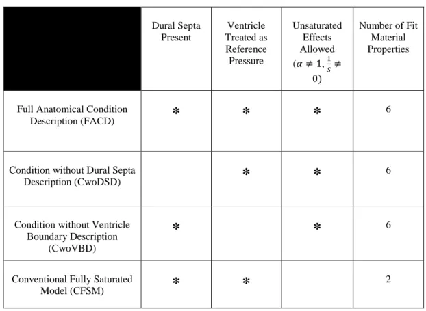 Table IV. 2: Summary of model conditions