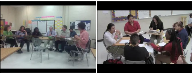 Figure 5. Screenshots from video of the initial PD session and a practice lesson 