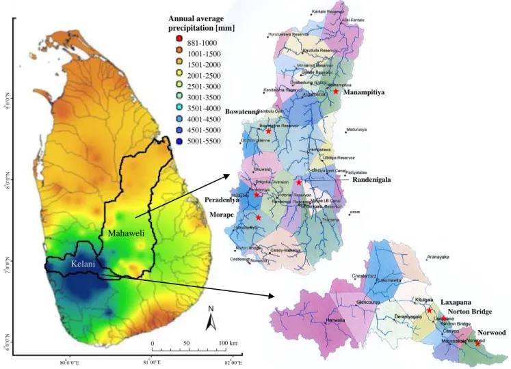 Figure 2.1 Mahaweli and Kelani river basins of Sri Lanka 