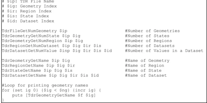 Figure VI.4. Commands to index through the a file structure in a .TDR file 