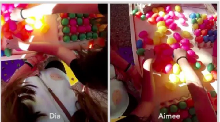 Figure 3-6. A screenshot of Aimee’s and Dia’s videos stitched together such that their  activity was synced in time