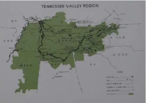 Figure 1.1: The TVA’s Service Area – The 80,000 square mile expanse changed  little after 1959