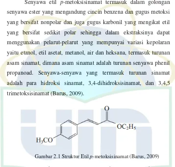 Gambar 2.1 Struktur Etil  p-metoksisinamat (Barus, 2009)  