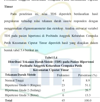 Tabel 5.4 Distribusi Tekanan Darah Sistole (TDS) pada Pasien Hipertensi 