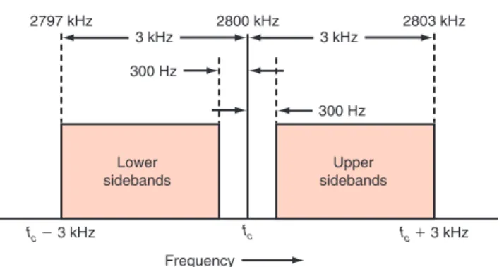 Figure 3-9 The upper and lower sidebands of a voice modulator AM signal.