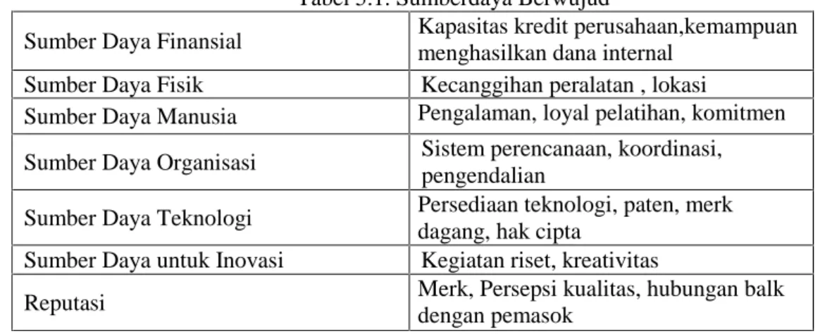 Tabel 5.1. Sumberdaya Berwujud
