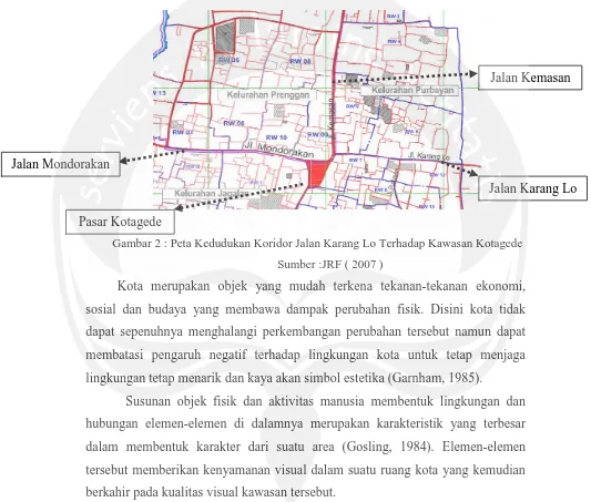 Gambar 2 : Peta Kedudukan Koridor Jalan Karang Lo Terhadap Kawasan Kotagede 