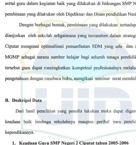 Tabel IDATA KEADAAN GURU SMP NEGERI 2 CIPUTAT