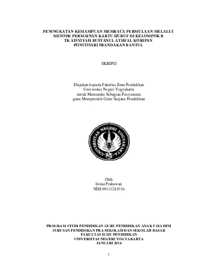 PENINGKATAN KEMAMPUAN MEMBACA PERMULAAN MELALUI METODE PERMAINAN KARTU ...