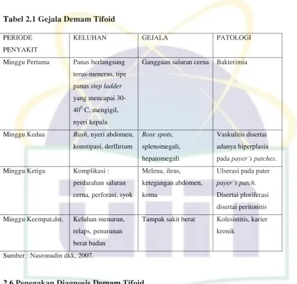 Tabel 2.1 Gejala Demam Tifoid 
