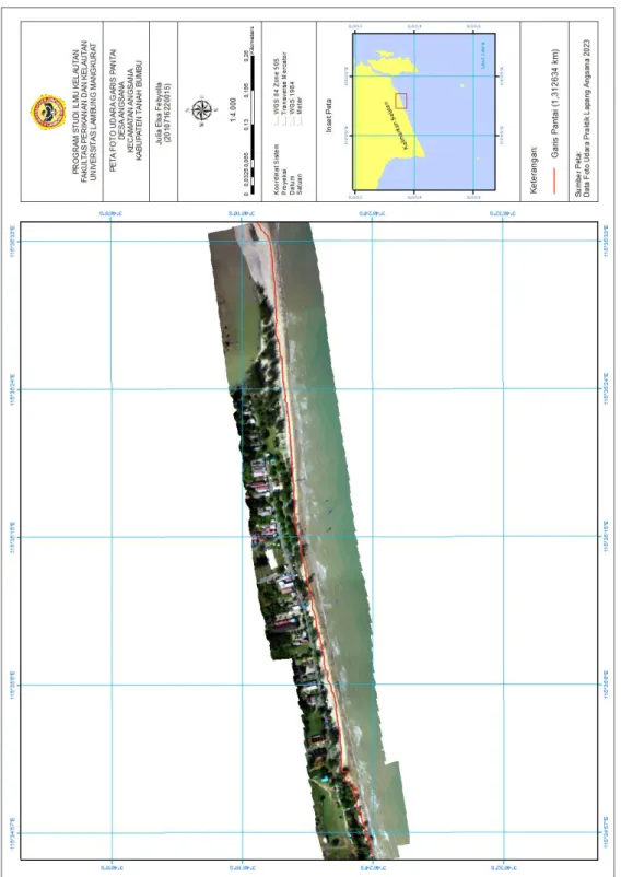 Gambar 4.1. Peta Foto Udara Garis Pantai di Desa Angsana Kabupaten  Tanah Bumbu 
