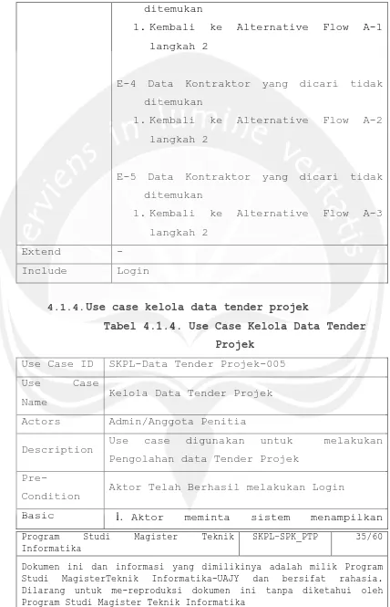 Tabel 4.1.4. Use Case Kelola Data Tender 