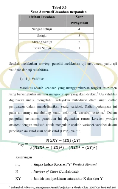 Tabel 3.3 Skor Alternatif Jawaban Responden 