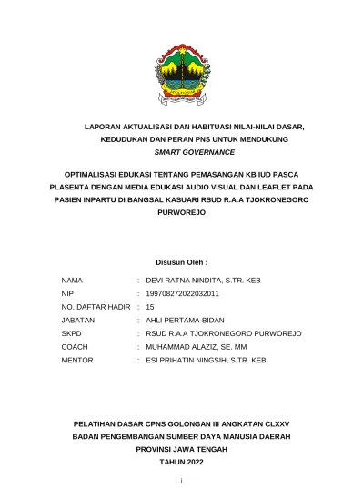 Laporan Aktualisasi Dan Habituasi Nilai-nilai Dasar