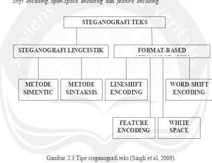 Gambar 2.3 Tipe steganografi teks (Singh et al, 2009). 