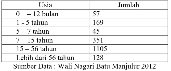 Tabel 2: Jumlah Penduduk Nagari Batu Manjulur berdasarkan Usia  